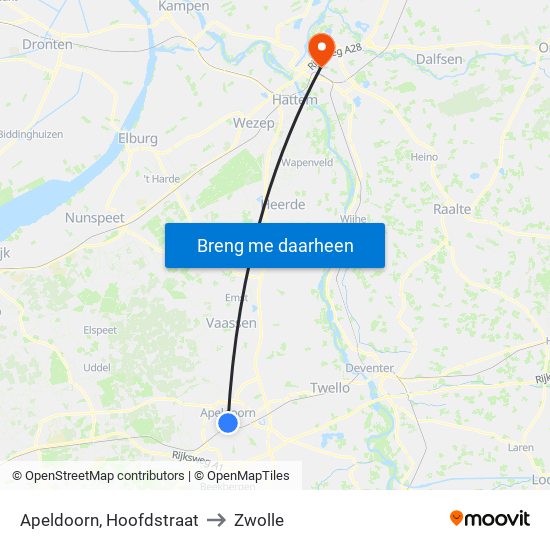 Apeldoorn, Hoofdstraat to Zwolle map