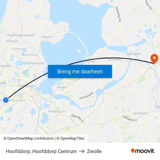 Hoofddorp, Hoofddorp Centrum to Zwolle map