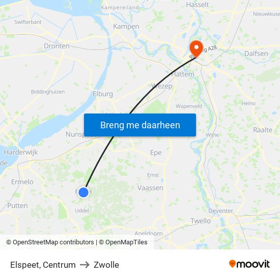 Elspeet, Centrum to Zwolle map