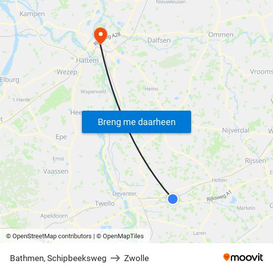 Bathmen, Schipbeeksweg to Zwolle map