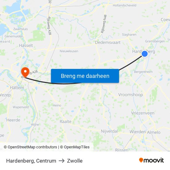 Hardenberg, Centrum to Zwolle map