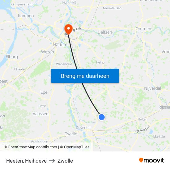 Heeten, Heihoeve to Zwolle map