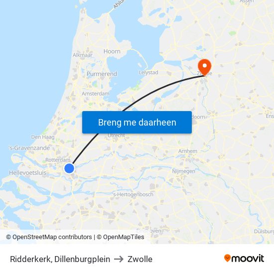 Ridderkerk, Dillenburgplein to Zwolle map