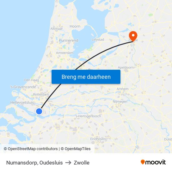 Numansdorp, Oudesluis to Zwolle map