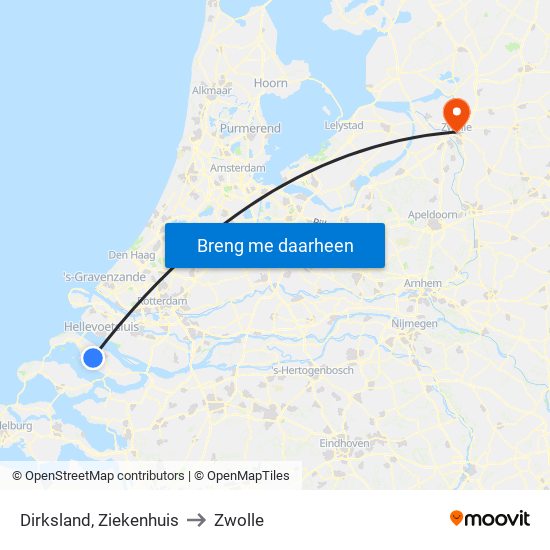 Dirksland, Ziekenhuis to Zwolle map