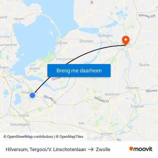 Hilversum, Tergooi/V. Linschotenlaan to Zwolle map