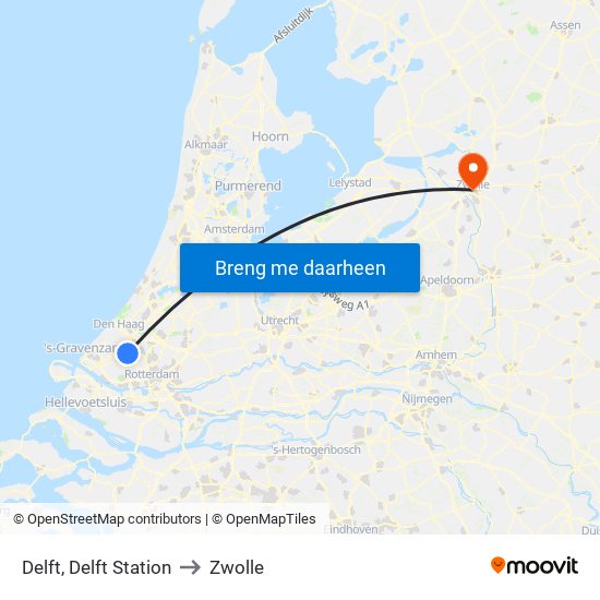 Delft, Delft Station to Zwolle map