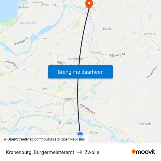 Kranenburg, Bürgermeisteramt to Zwolle map