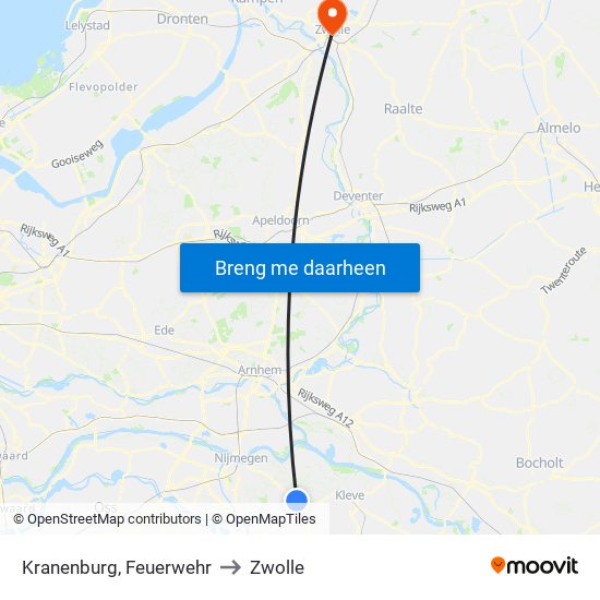 Kranenburg, Feuerwehr to Zwolle map