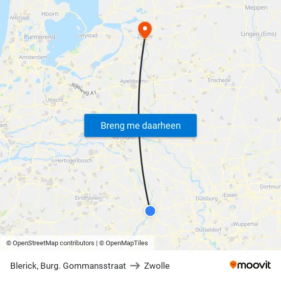 Blerick, Burg. Gommansstraat to Zwolle map