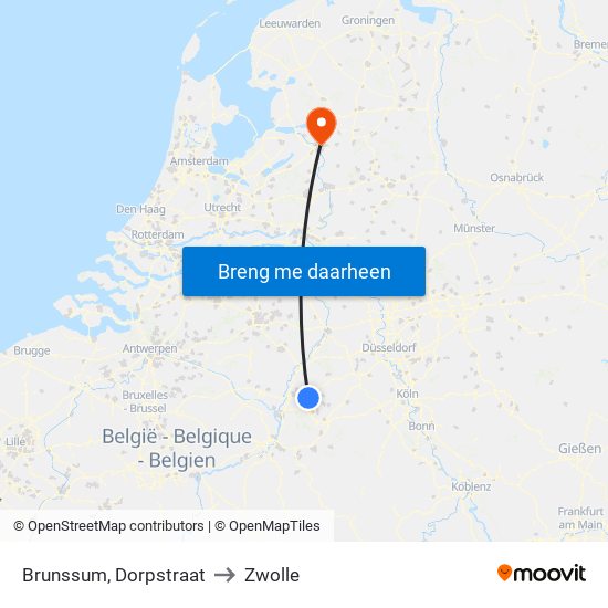 Brunssum, Dorpstraat to Zwolle map