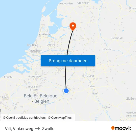 Vilt, Vinkenweg to Zwolle map
