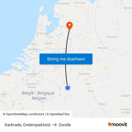 Kerkrade, Onderspekholz to Zwolle map