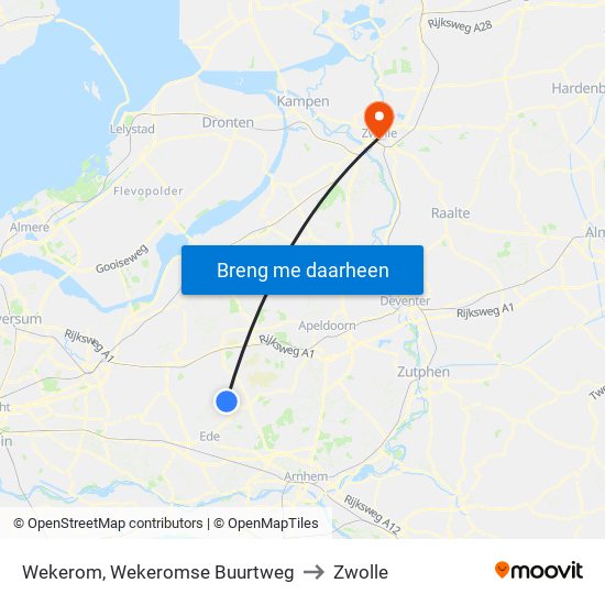 Wekerom, Wekeromse Buurtweg to Zwolle map