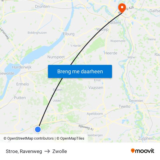 Stroe, Ravenweg to Zwolle map