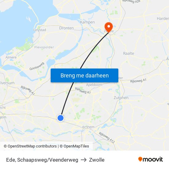 Ede, Schaapsweg/Veenderweg to Zwolle map