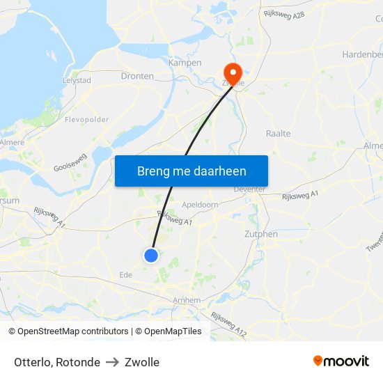 Otterlo, Rotonde to Zwolle map