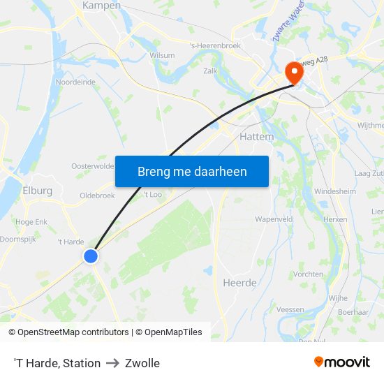 'T Harde, Station to Zwolle map