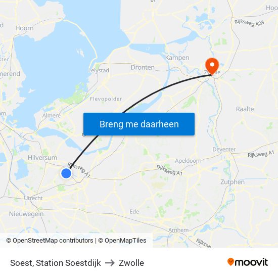 Soest, Station Soestdijk to Zwolle map