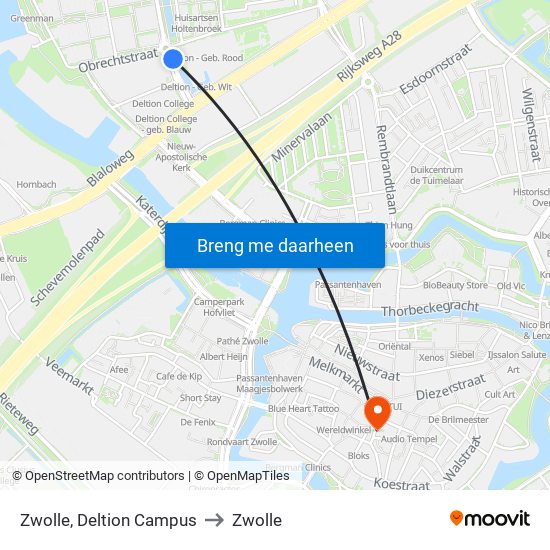 Zwolle, Deltion Campus to Zwolle map