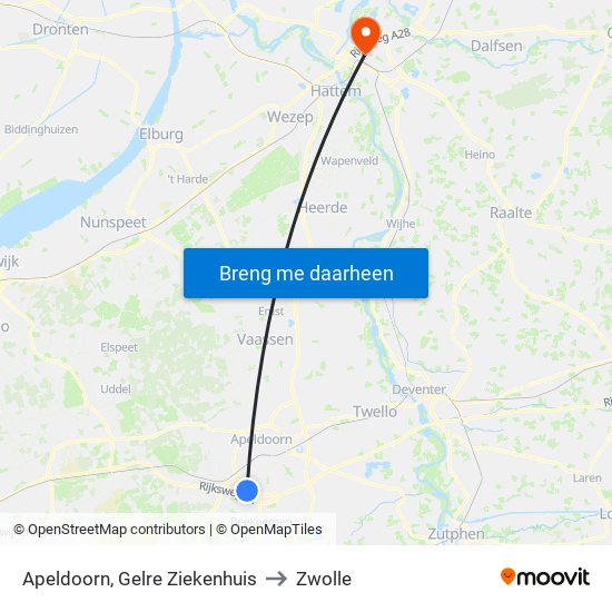 Apeldoorn, Gelre Ziekenhuis to Zwolle map