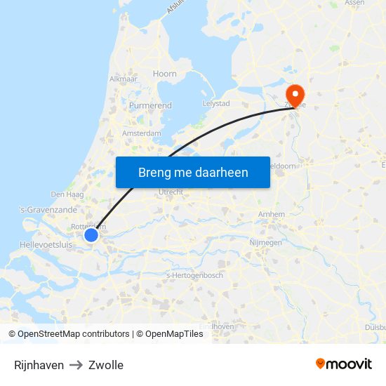 Rijnhaven to Zwolle map