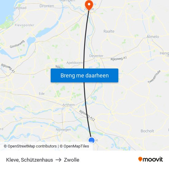 Kleve, Schützenhaus to Zwolle map