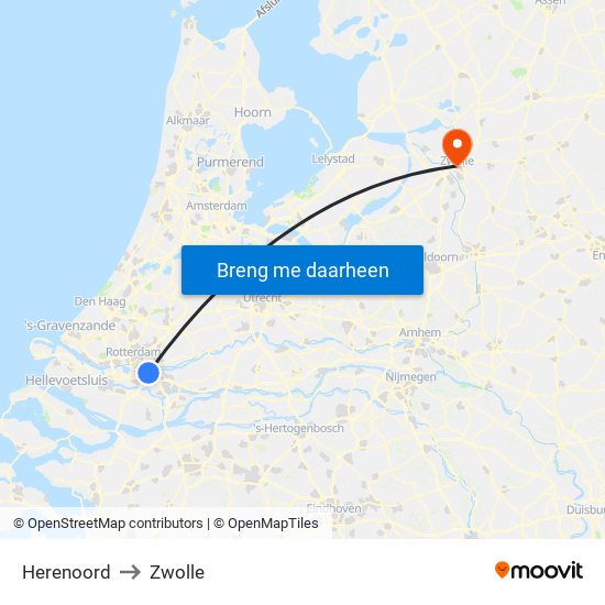 Herenoord to Zwolle map