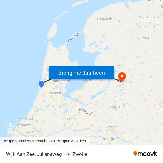 Wijk Aan Zee, Julianaweg to Zwolle map