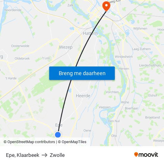 Epe, Klaarbeek to Zwolle map