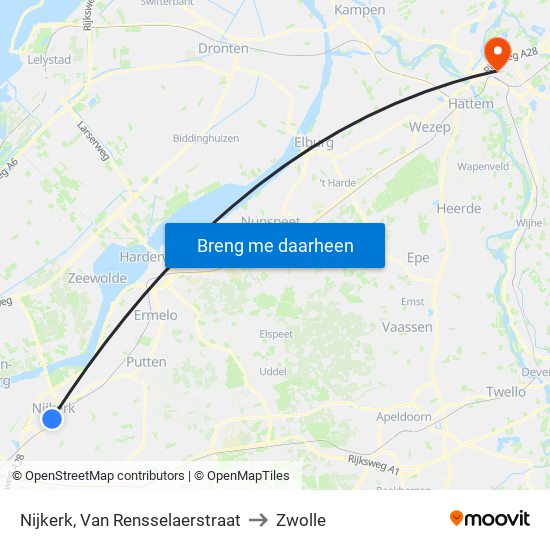 Nijkerk, Van Rensselaerstraat to Zwolle map