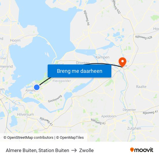 Almere Buiten, Station Buiten to Zwolle map
