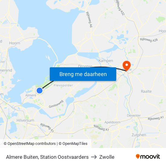 Almere Buiten, Station Oostvaarders to Zwolle map