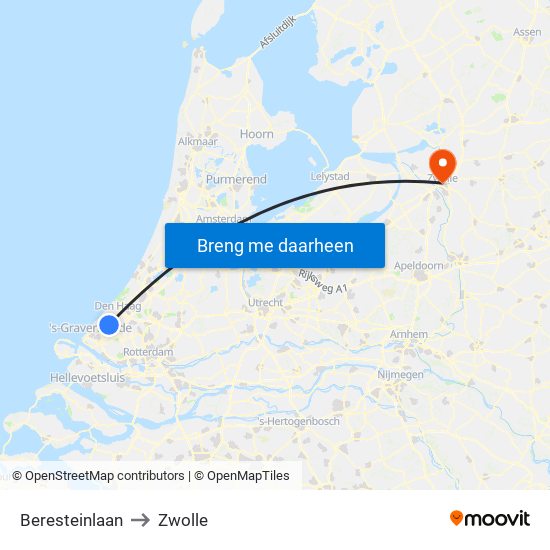 Beresteinlaan to Zwolle map