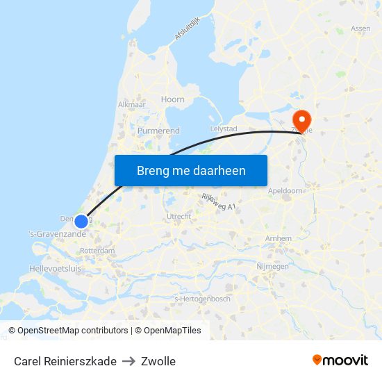 Carel Reinierszkade to Zwolle map