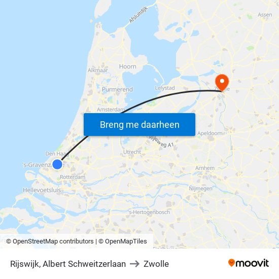 Rijswijk, Albert Schweitzerlaan to Zwolle map