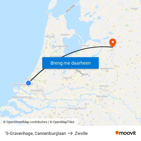 'S-Gravenhage, Cannenburglaan to Zwolle map