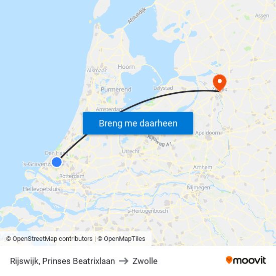 Rijswijk, Prinses Beatrixlaan to Zwolle map