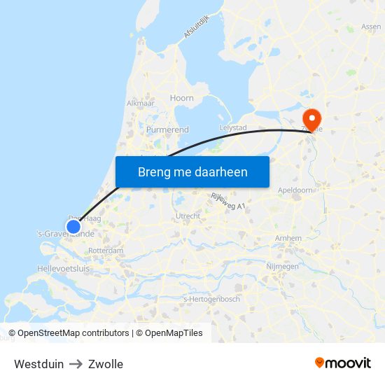 Westduin to Zwolle map