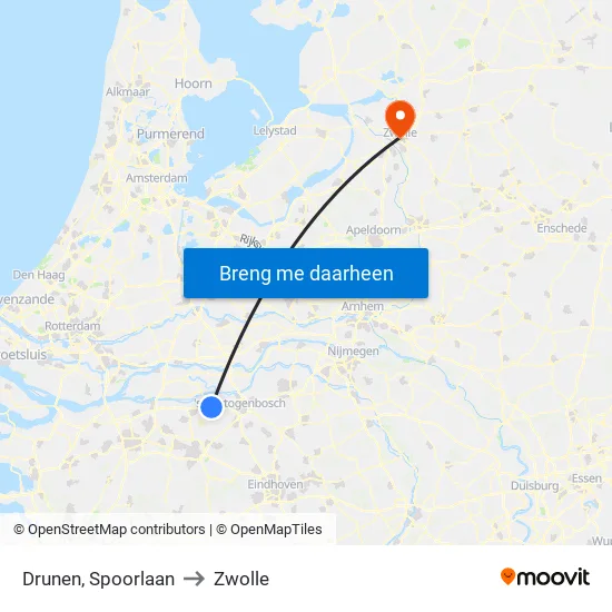 Drunen, Spoorlaan to Zwolle map
