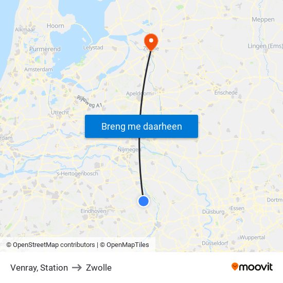 Venray, Station to Zwolle map