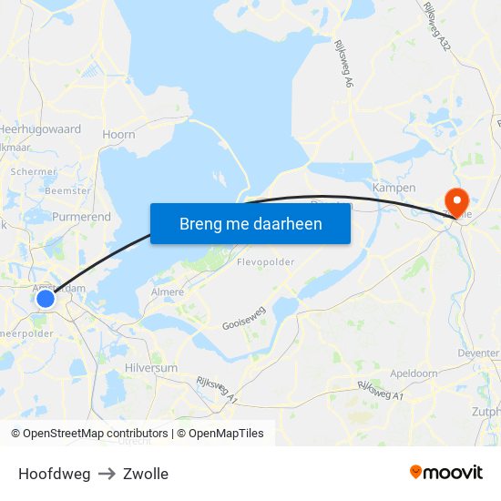 Hoofdweg to Zwolle map