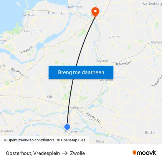 Oosterhout, Vredesplein to Zwolle map