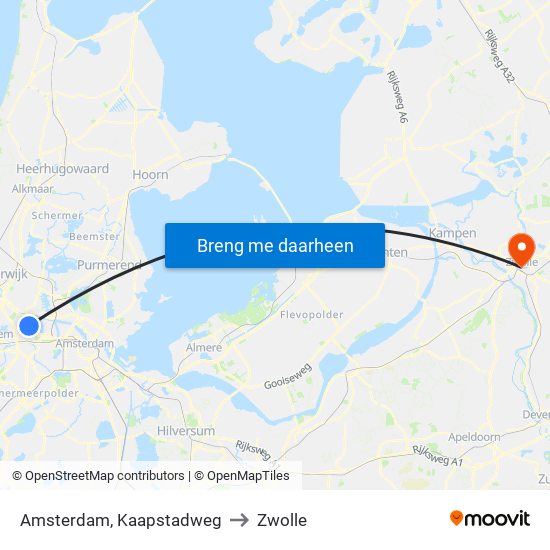 Amsterdam, Kaapstadweg to Zwolle map