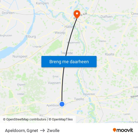 Apeldoorn, Ggnet to Zwolle map