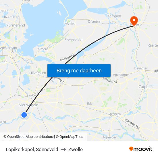 Lopikerkapel, Sonneveld to Zwolle map