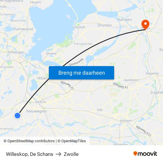 Willeskop, De Schans to Zwolle map