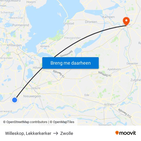 Willeskop, Lekkerkerker to Zwolle map