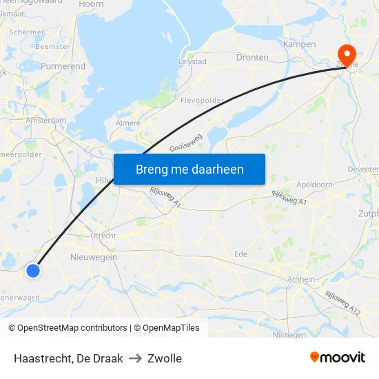 Haastrecht, De Draak to Zwolle map