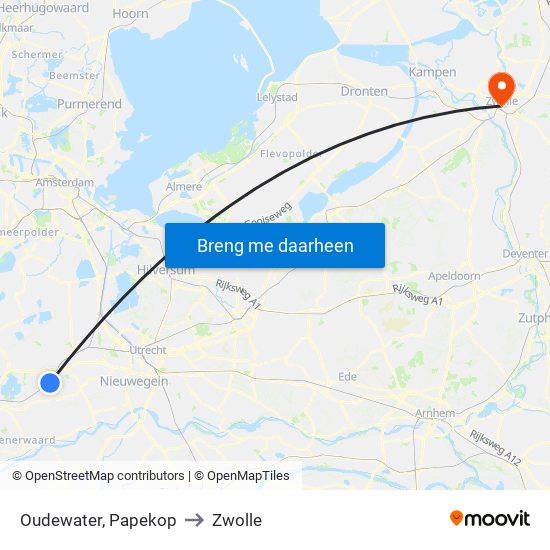 Oudewater, Papekop to Zwolle map